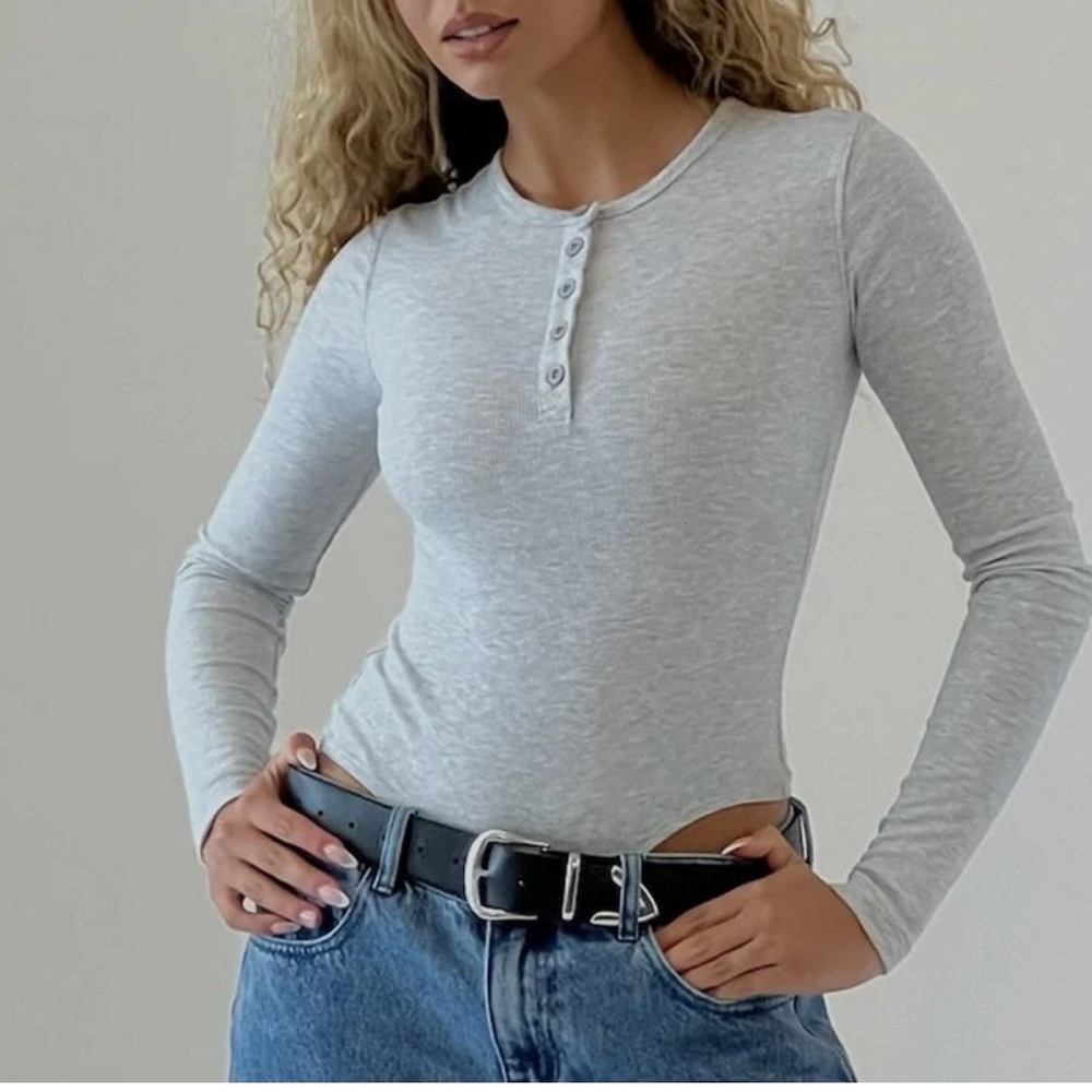 WeWoreWhat Grey Henley bodysuit